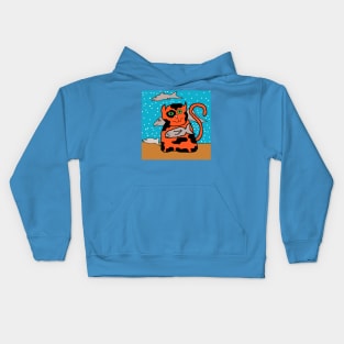 Cat in sea with fish Kids Hoodie
